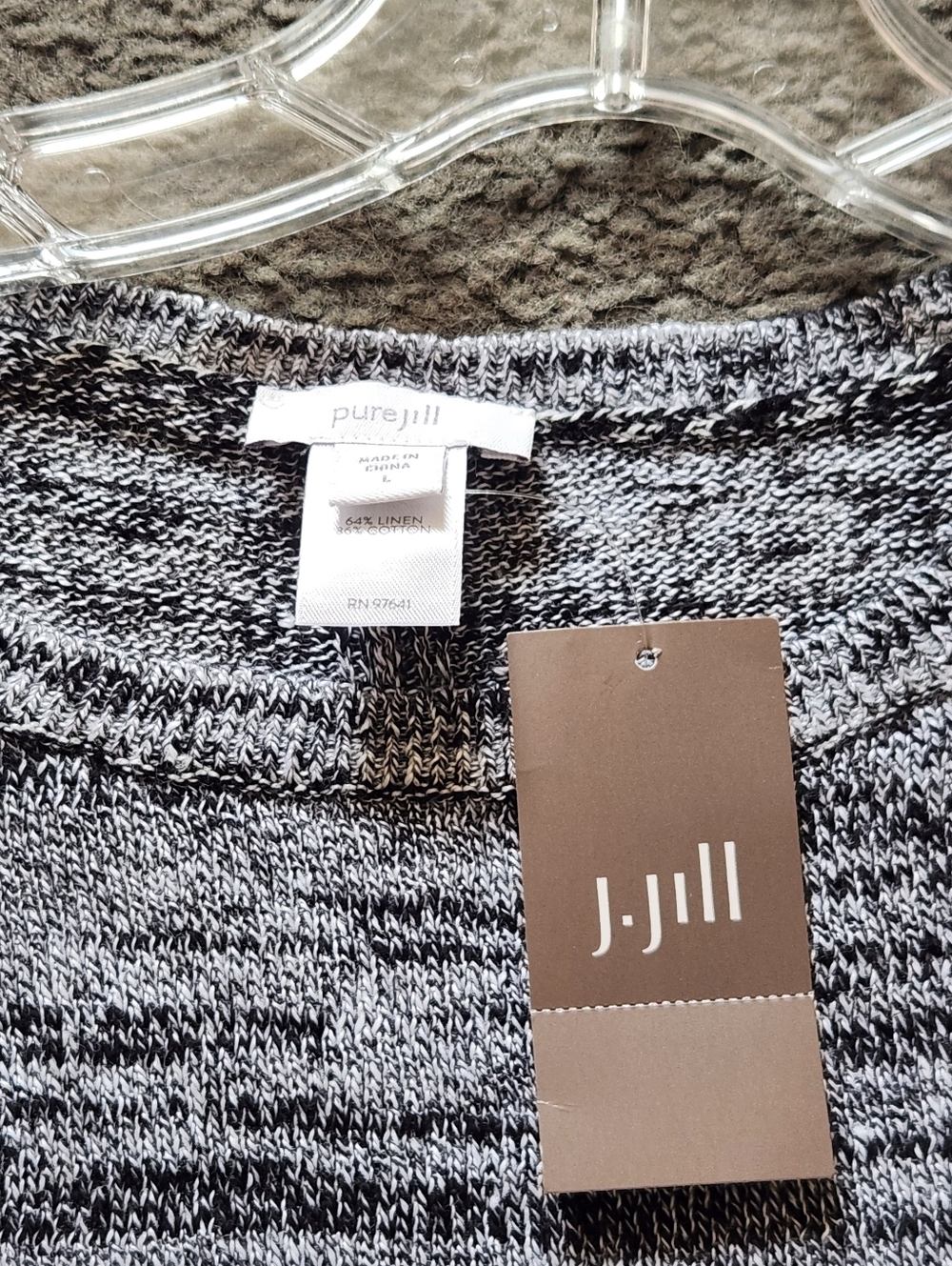 PURE JILL Women's Top Large Black White Linen Cotton Sweater Summer NEW - Picture 2 of 9